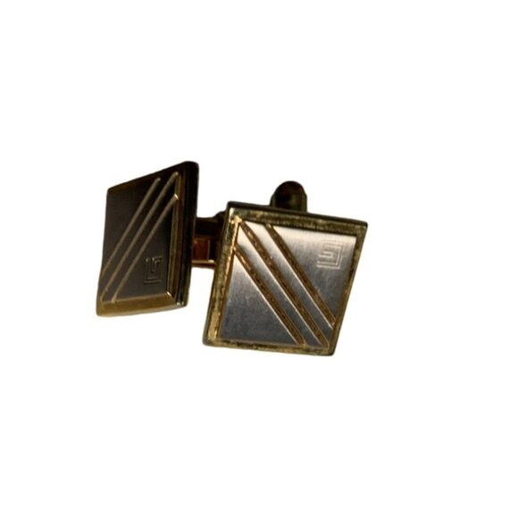 Vintage Mens Squared Gold Toned Cuff Links - Picture 1 of 5